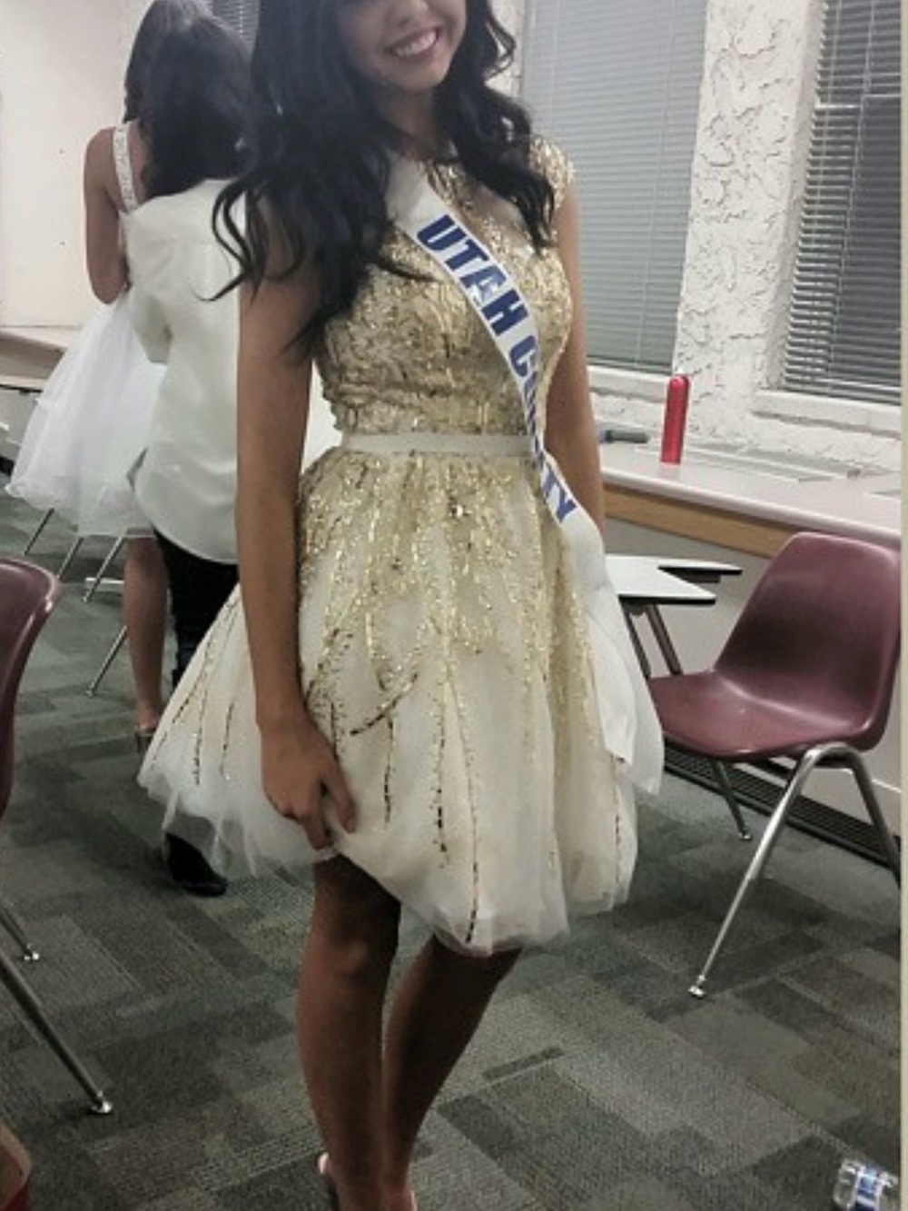 Sherri Hill Ivory & Gold Sequin Tulle Party Dress